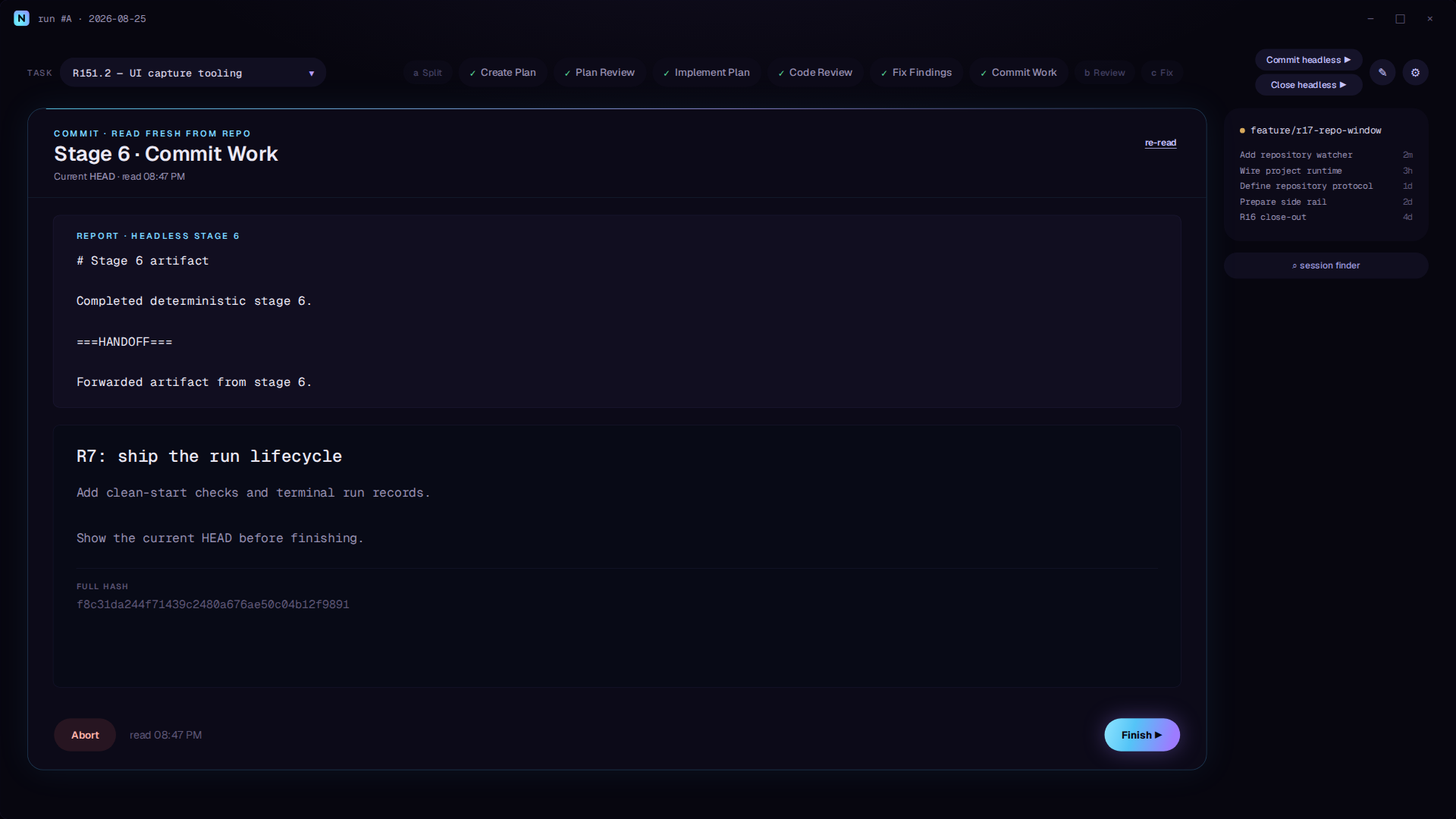 Nexus commit step with the work record, all stages done